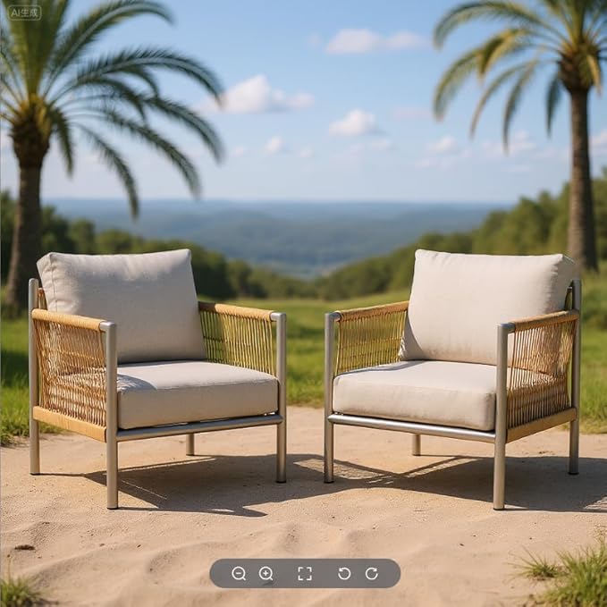 ZANDOR Aluminum Outdoor Patio Furniture 2 Pcs Armchair, All-Weather Metal Modern Outside Furniture with Washable Thick Cushion, HDPE Woven Rope Rattan Bistro Sofa Chair, Garden/Backyard/Porch, Silver