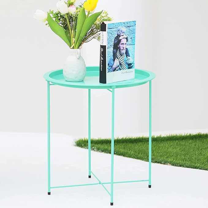 Garden 4 you End Table Set of 2, Outdoor Side Table, Small Patio Table Metal Side Table, Round Folding Side Table, for Outdoor and Living Room,Green