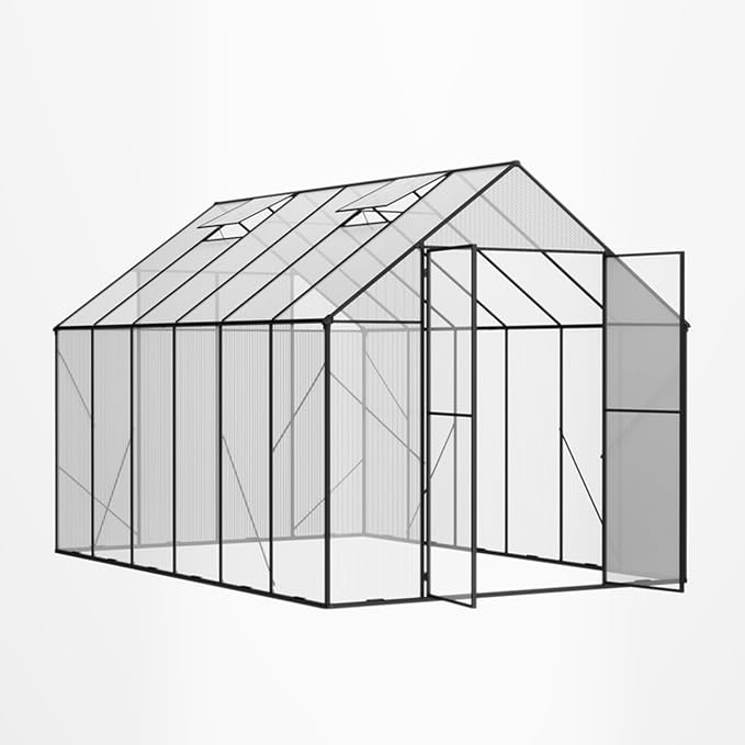 Kingdura 8x12ft Walk-in Greenhouse for Outdoors, Large Polycarbonate Greenhouses with Heavy Duty Aluminum Frame, Adjustable Roof Vent, Lockable Door, UV Protection for Outside Garden Backyard