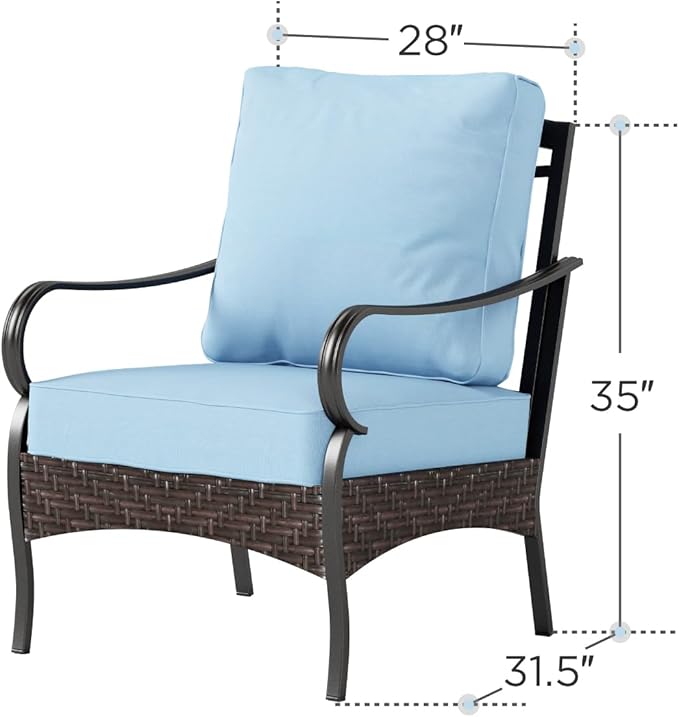 Sophia & William Extra Large Outdoor Patio Sofa Chairs Set 2 PCS Heavy-Duty Porch Furniture with High Back & Deep Seating Area, 5.5" Thicken Cushions for Deck, Lawn, Outside (Blue)