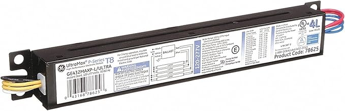 GE Lighting UltraMax Proline Electronic Ballast, 120/277 Volt Instant Start Ballast, Low Power Ballast Factor, Ballast for Fluorescent Light (4) or (3) Lamp T8