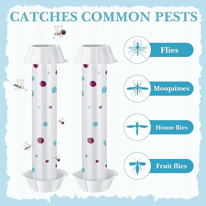 12 Pcs Sticky Fly Trap Fly Stick Indoor Outdoor Long Lasting Adhesive Fly Catcher with Hanging Hook for Wasps Gnats Bugs Insects Moths Fruit Flies Mosquitoes Spiders Fleas (White)