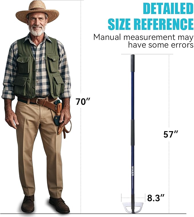 WIKER 58 Inch Heavy Duty Garden Hoe with Blue Fiberglass Handle, Weeding Hoe Garden Tool for Gardening