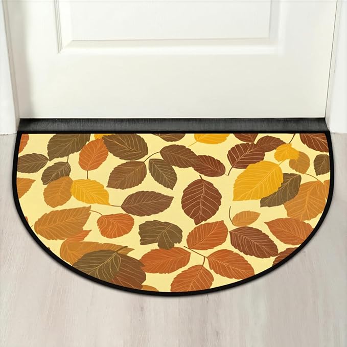 cfpolar Fall Non-Slip Soft Half Round Door Mat, Maple Leaves Autumn Semicircle Mat for Indoor Entrance Garage Bath Living Room Patio 24 x 36 in
