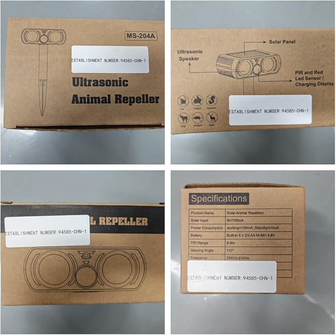 2 Pack Solar Animal Repellent Ultrasonic Outdoor Cat Repellent Deer Repellent Devices with Motion Sensor,Waterproof Solar Deterrent Devices for Squirrel,Dog,Raccoon,Skunk,Rabbit,Coyote for Yard Garden