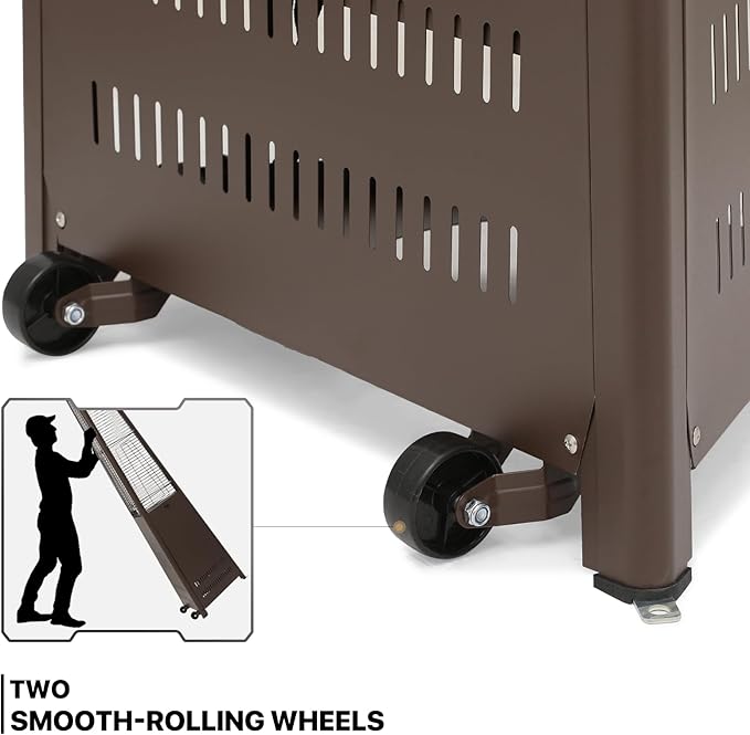 MoNiBloom 42000 BTU Propane Pyramid Patio Heater with Wheels and Glass Tube Flame Burner Outdoor Patio Heater for Commercial Use, Residential, Garden, Backyard, Porch, Deck, Balcony (Coffee Brown)