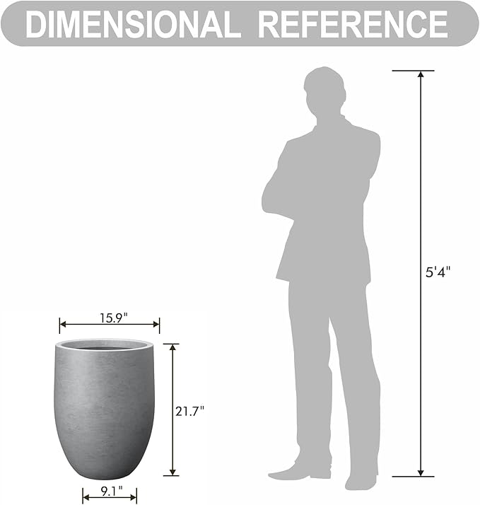 Kante Tall Concrete Planter, 21.7-Inch Height Gray Large Indoor Outdoor Plant Pot with Drainage Hole for Patio Garden Home, Modern Decor for Flowers and Tree
