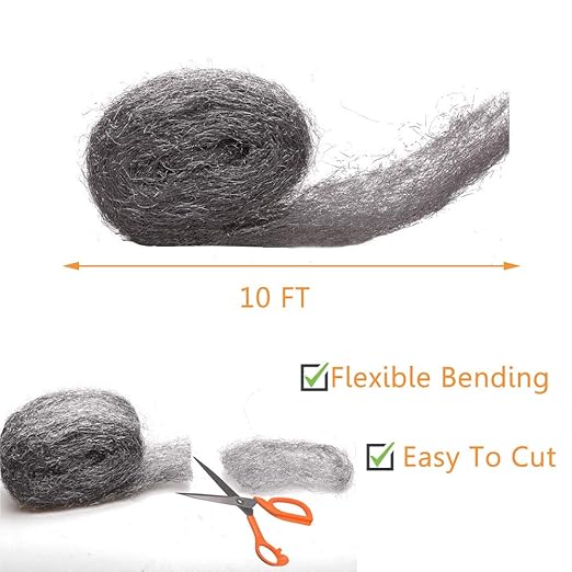 Steel Wool Fill Fabric DIY Kit, Coarse Wire Wool Hardware Cloth, Gap Blocker, Keep Mice Away from Holes/Siding/Pipeline/Vents in Garden, House, 6 Pack × 10FT