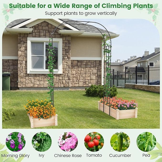 LDAILY Moccha Garden Arch Arbor Trellis, 95" Sturdy Metal Arbor with PE-Coated Steel Tubes, Spiral Rods Design, Outdoor Archway for Climbing Plants, Garden Arch for Wedding Decoration, Lawn, Party