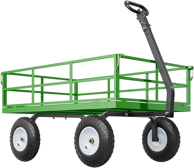 VEVOR 1200 Lbs Steel Garden Cart, Heavy Duty Pullable Garden Wagon Yard Cart, 2 in 1 Outdoor Metal Utility Wagon Yard Trailer with 13" All Terrain Tires, Mesh Removable Sides and 180°Rotating Handle