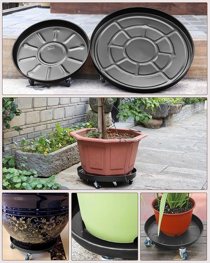 Heavy-Duty Plant Caddy with Wheels 16 Inch, 360° Lockable Caster,Outdoor Rolling Plant Dolly That is Not Easily Rusted, Indoor Metal Plant Cart with Rollers, Plant Pot Trolley, Black 3Pack