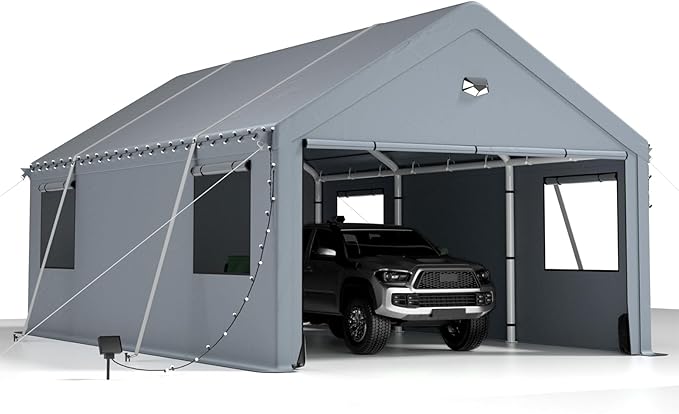 Carports 12X20 Heavy Duty,Car Port with 180G Removable Side Walls, Carport Canopy, Portable Car Port Garage, Car Shelter All Weather,Grey