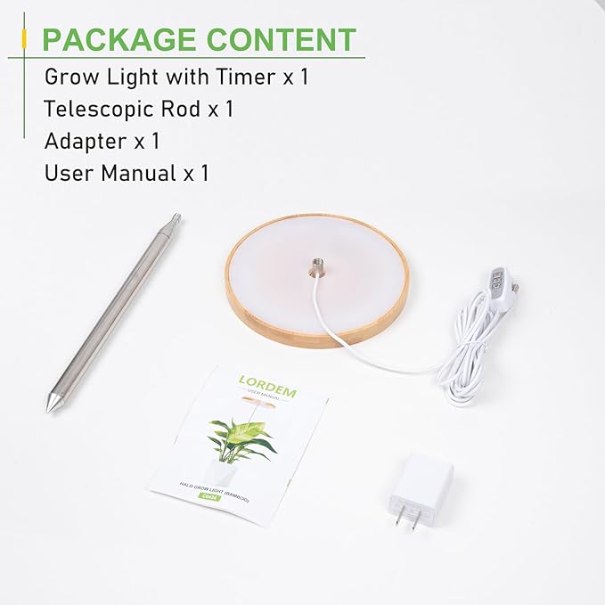 LORDEM Bamboo Grow Light, Full Spectrum LED Plant Grow Light, Height Adjustable Growing Lamp with Auto Timer 4H/8H/12H, 4 Dimmable Levels, Ideal for Large Tall Plants