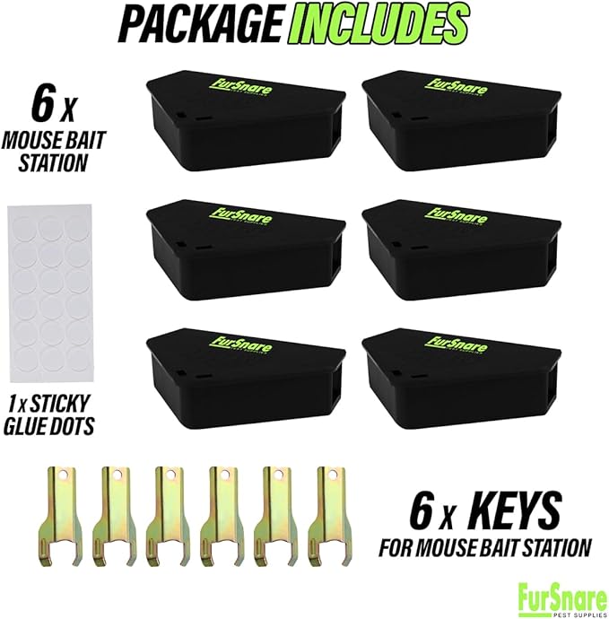Mouse Bait Station for Outdoor & Indoor with Keys - Mice Traps for House Indoor Kill - Mouse Poisoning Bait Box for Home, Pest Control - Reusable, Safe for Kids & Pets (6 Pack Rodent Traps)