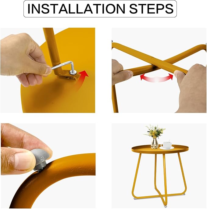 Babion Gold Outdoor Side Tables, Small Outdoor Table, Round Patio Side Table Steel, Small Accent End Table for Patio Yard Garden, Indoor & Outdoor