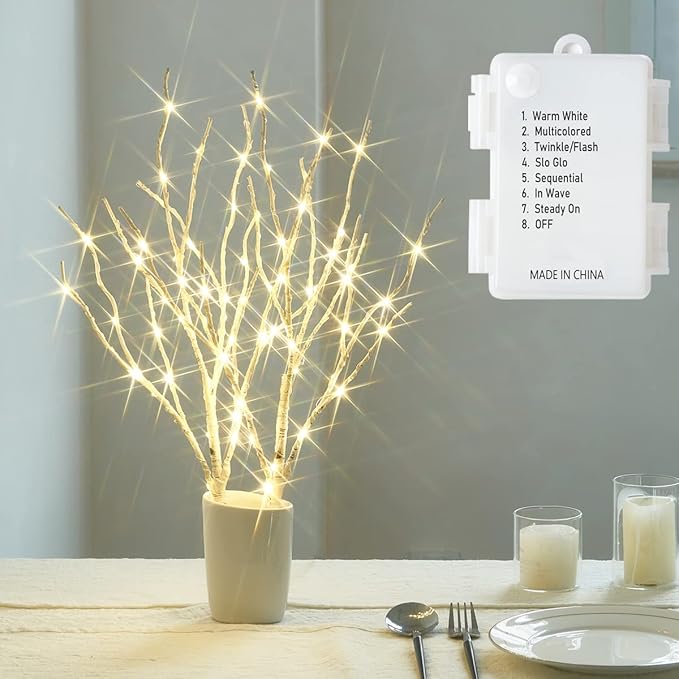 Fudios Lighted Birch Branches with 70 Multicolor LED Fairy Lights 18in Battery Operated, Lit White Twig Branches Color Changing Lights for Christmas Party Decoration
