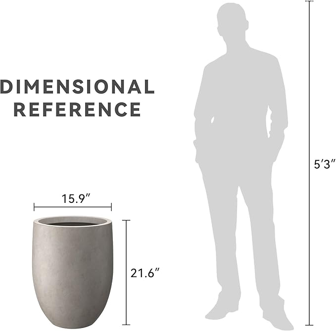 Kante 21.7" H Stone Gray Concrete Tall Planter, Large Decorative Garden Pot with Drainage Hole and Rubber Plug for Outdoor Indoor Plants, Modern Round Style for Home and Garden