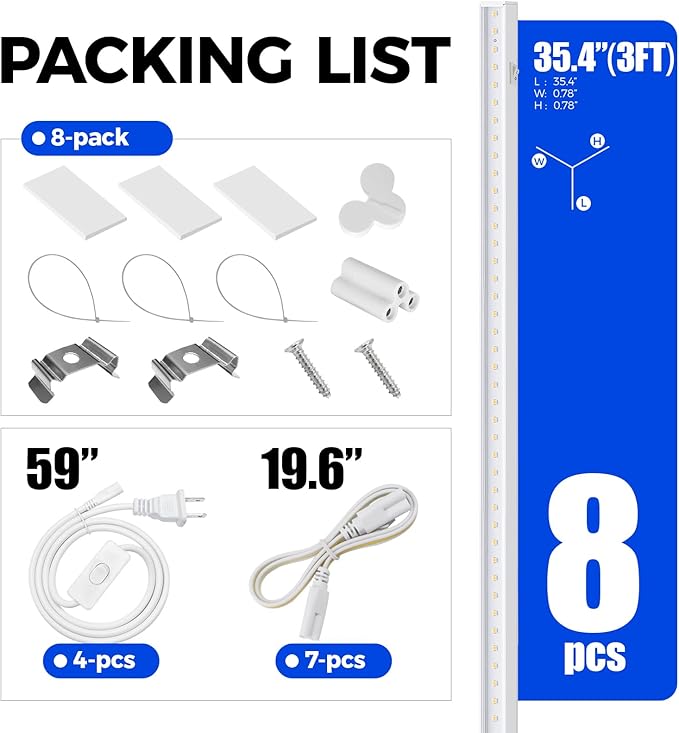 Barrina T5 Grow Lights for Indoor Plants, 3FT 128W (8 X 16W) Full Spectrum Grow Light with Separate Switch, Linkable Grow Lamp, Indoor Plant Lights for Growth, Plug and Play, 5000K, 8 Packs