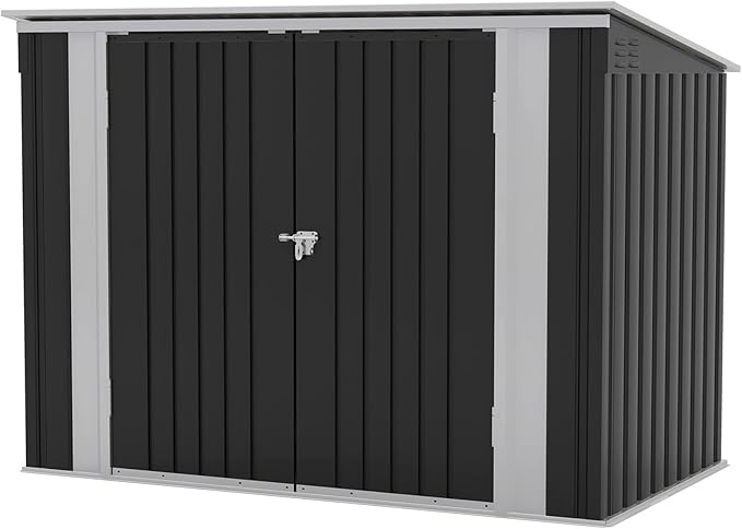Patiowell 6 x 3 FT Horizontal Metal Shed, Outdoor Storage Shed with Double Lockable Doors and Easy Lift Hinges for Trash Cans, Garden Tools and Pool Accessories, Sloping Roof for Backyard Garden Lawn