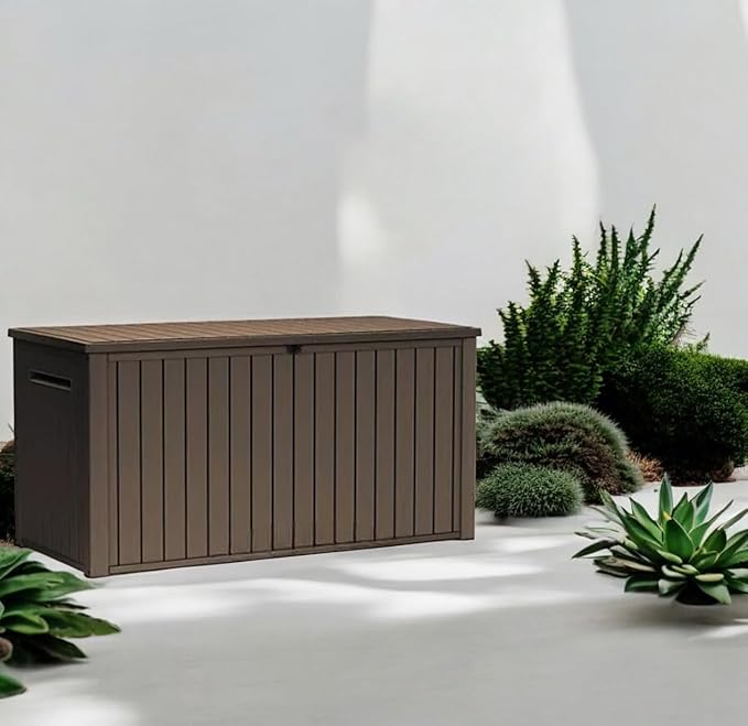 Outdoor Storage Box with Lockable Lid - Weather-Resistant and Stylish (Brown, 170)