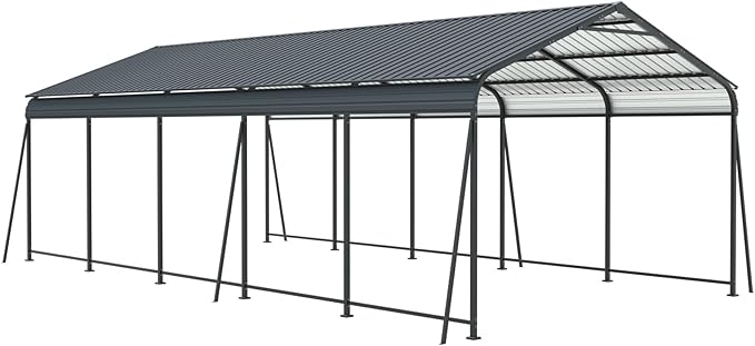 13x26.5 FT Metal Carport, Heavy Duty Car Port Canopy with Galvanized Steel Roof & Frame, Oversized Metal Carport Kit, Outdoor 2 Car Garage, Steel Car Shelter for Car, Boat, Truck, Charcoal
