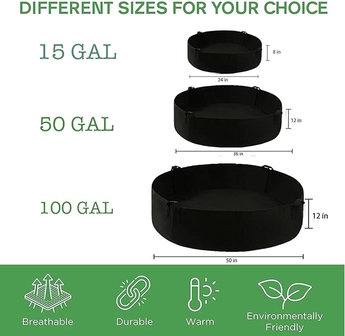 2-Pack 15 Gallon Grow Bags,Round Fabric Raised Garden Beds with 2 Handles,Durable Garden Planter Cloth Pots Container to Grow Vegetables for Outdoor Plants