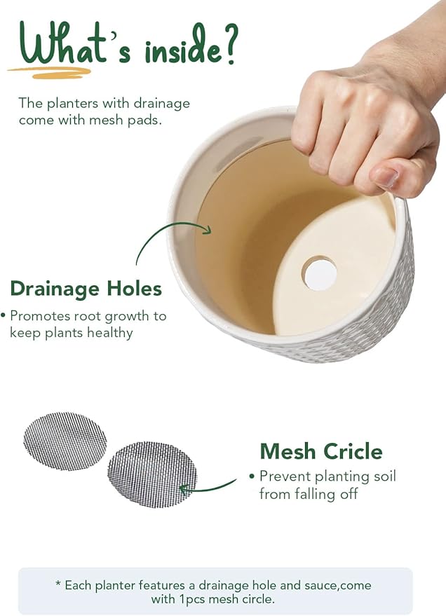 LE TAUCI Ceramic Pots for Plants, 5.4 Inch Plant Pots with Drainage Hole and Saucer, Indoor Plant Pots for Succulent, Snake Plants and Cactus, Flower Pots, Set of 2, Reactive Glaze White