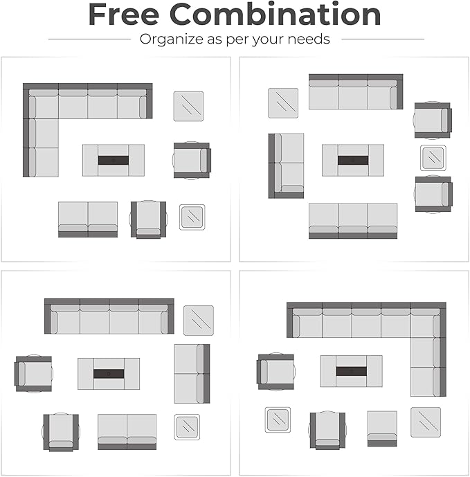 HOOOWOOO 13 Piece Patio Sectional Furniture Set with Fire Pit Table,Modern Wicker Outdoor Conversation Sofa Sets,All Weather Modular L Shaped Outside Couch Swivel Chair Set(Black)