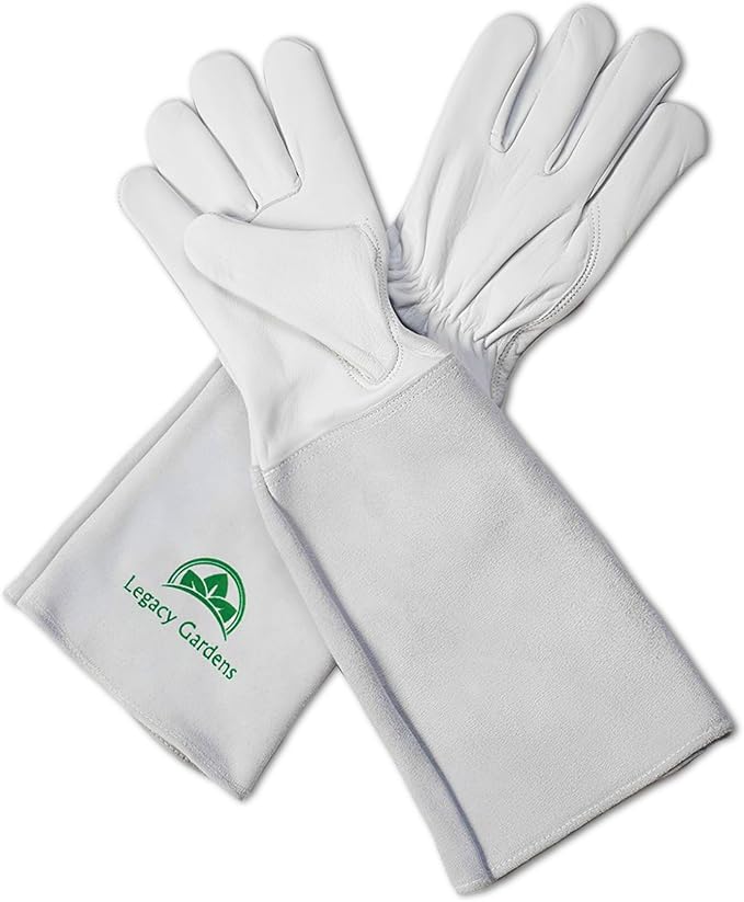 Leather Gardening Gloves for Women & Men, Long Garden Gloves, Cowhide Gauntlet Rose Pruning Thorn Resistant, Forearm Protection, Medium, Natural