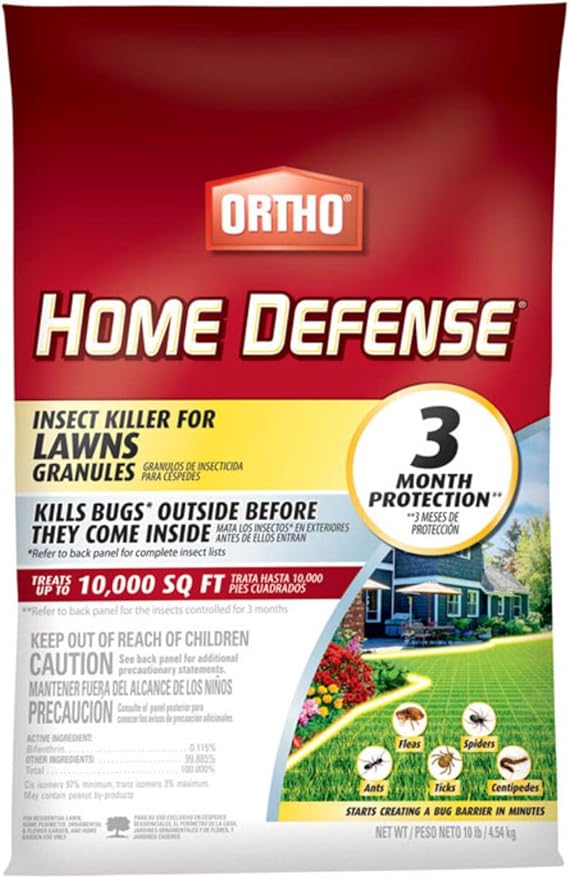 Ortho Home Defense Insect Killer for Lawns Granules - Treats up to 10,000 sq. ft., Lawn Insect Killer Kills Ants, Ticks, Fleas, Spiders, Centipedes & Other Listed Bugs, Fast Acting, 10 lbs.