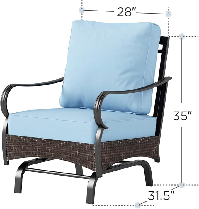 Sophia & William Extra Large Outdoor Patio Motion Sofa Chairs Set 2 PCS Heavy-Duty Metal Porch Furniture with High Back & Deep Seating Area, 5.5" Thicken Cushions for Deck, Lawn, Outside (Blue)