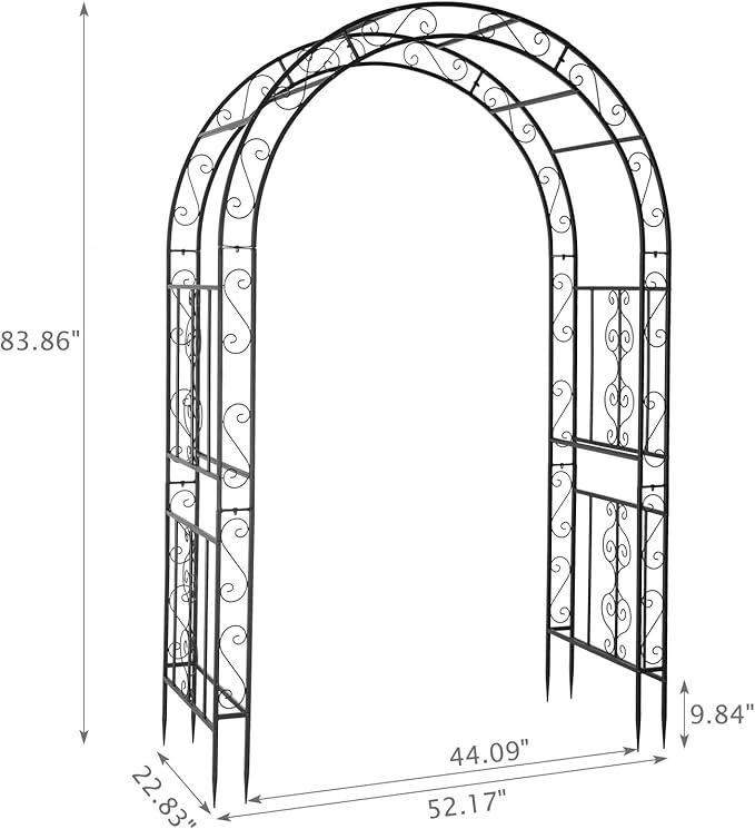 VINGLI Garden Arbor, Arch Archway for Wedding Ceremony Party, Steel Garden Trellis for Plant Climbing, Christmas Garden Decorations Pergola for Garden, Backyard, Lawn (Black, 52.2x22.8x83.9in)
