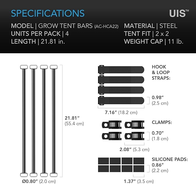 AC Infinity Heavy-Duty Grow Tent Mounting Bars 2x2', High Airflow CFM Kit Prevents Walls from Sucking in, Trellis and Supplemental Lights Mounting for All 2x2 Indoor Grow Tents