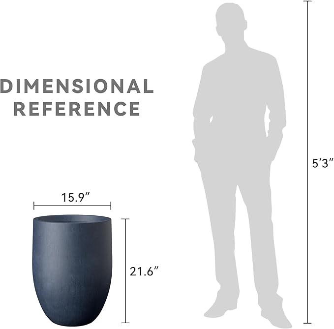 Kante Tall Concrete Planter, 21.7-Inch Height Antique Blue Large Indoor Outdoor Plant Pot with Drainage Hole for Patio Garden Home, Modern Decor for Flowers and Tree