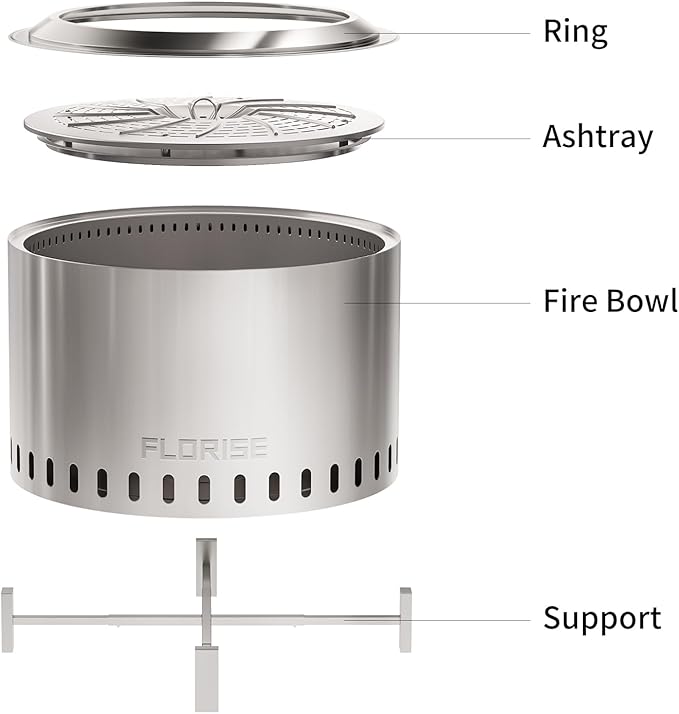27 Inch Smokeless Fire Pit, Outdoor Portable Firepit with Waterproof Cover & Poker, Stainless Steel Wood Burning Fireplace for Outside,Patio, Camping, Bonfire, Silver