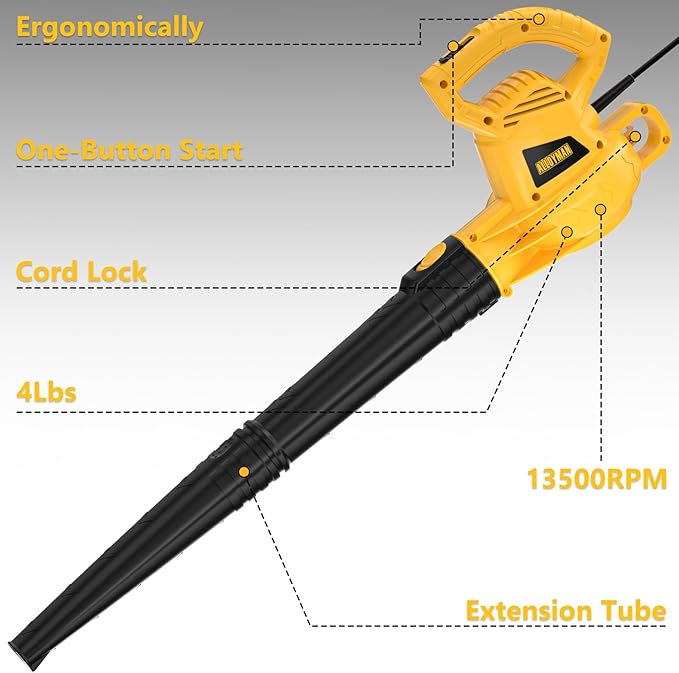 ALLOYMAN Electric Leaf Blower,7AMP Lawn Blower,130MPH Mini Leaf Blower Lightweight & Portable for Lawn Care/Snow Blowing