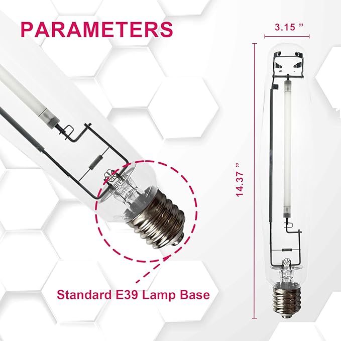 HPS 1000 Watt Grow Light Bulb E39 60% Increases on RED Spectrum 1950μmol 136000lm Ultra Bloom Flowering High Pressure Sodium 2-Pack