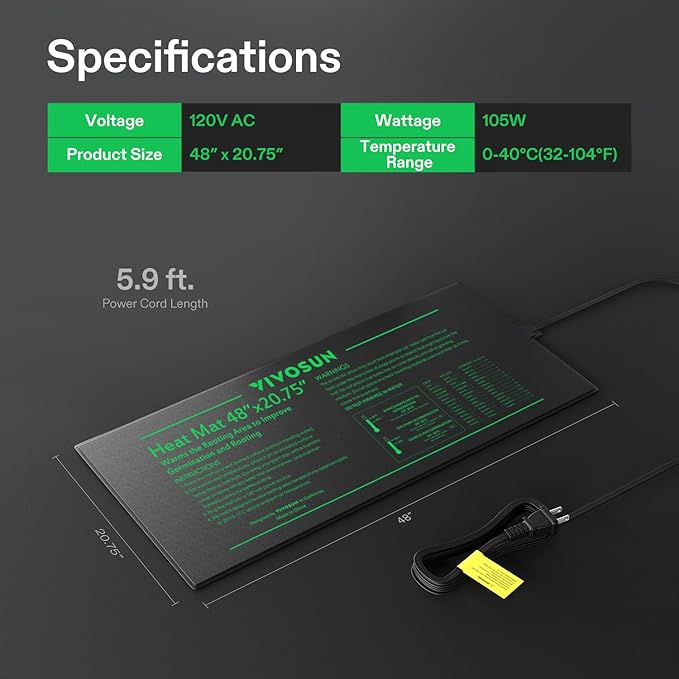 VIVOSUN Durable Waterproof Seedling Heat Mat 48" x 20.75" UL & MET-Certified Warm Hydroponic Heating Pad for Germination, Indoor Gardening, Greenhouse