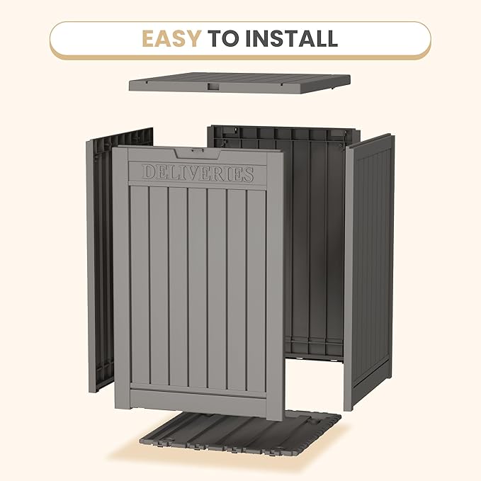 48 Gallon Outdoor Storage Box, Package Delivery Box for Outside with Lockable Secure, Resin Outside Storage Box Waterproof Deck Box for Patio & Pool, Grey