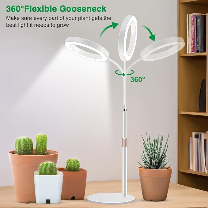 Grow Lights for Indoor Plants, 80 LED Full Spectrum Desk Plant Light for Growing Small Plant, Height Adjustable 24.5" Halo Grow Lamp with Base, 6/12/16H Timer, 3 Light Modes, 5 Dimming