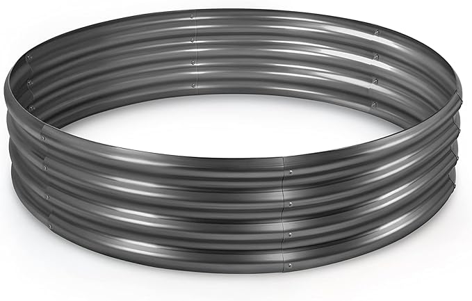 Land Guard Galvanized Raised Garden Bed, Planter Raised Garden Beds Outdoor, Round Clearance Raised Garden Beds for Gardening Vegetables 4x4x1ft (Gray)……