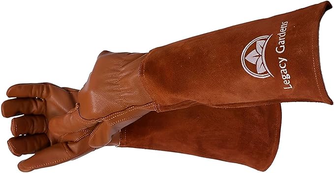 Leather Gardening Gloves for Women & Men, Long Garden Gloves, Cowhide Gauntlet Rose Pruning Thorn Resistant, Forearm Protection, 2XL, Brown