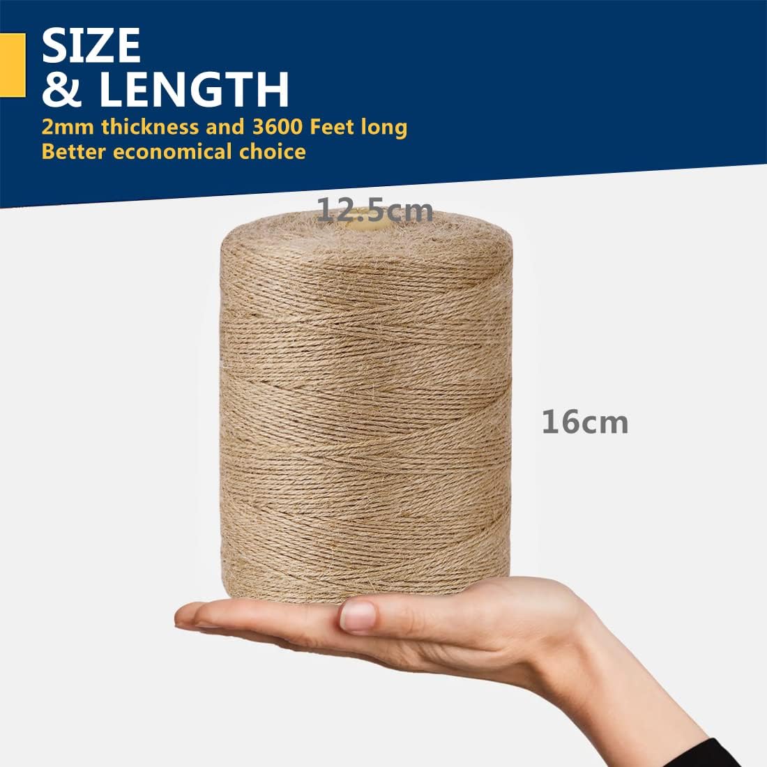 SMART&CASUAL 3600 Ft Natural Jute Twine String Thin Hemp for Craft Plant Garden Gift Wrapping Christmas Handmade Arts Decoration Packing String Home Decor (3600 FT * 2mm (3Ply))