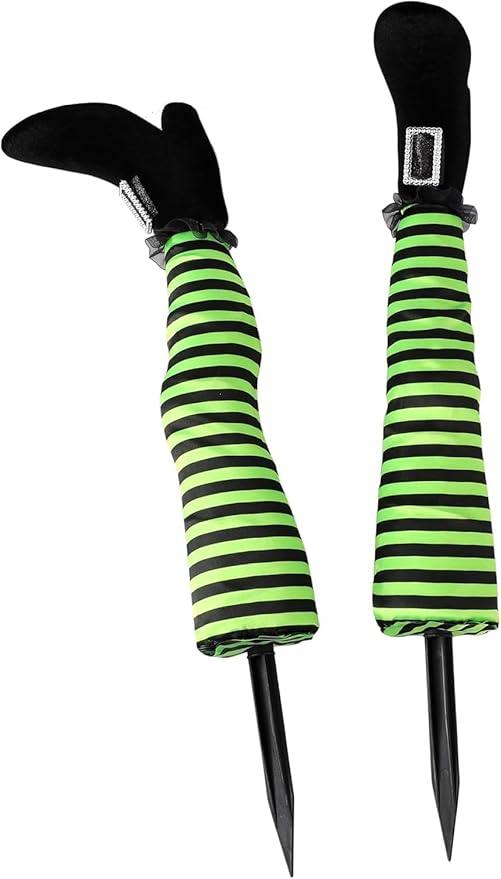 Halloween Witches Legs Decor Leg Yard Stakes Stake Wreaths Feet Door Crashing Garden Party Porch Wicked Hanging House Foot Outdoor Decorations (Green1)