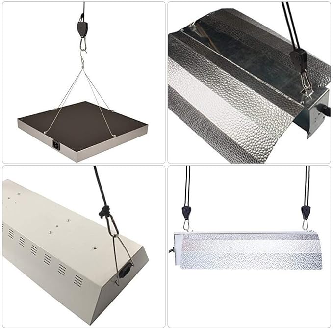 6 Pairs 1/8" Heavy Duty Ratchet Hangers, Adjustable Rope Hangers, Grow Light Rope Hangers for Grow Plant Fan Filter Light Room Equipment, 150 LB Capacity per Pair