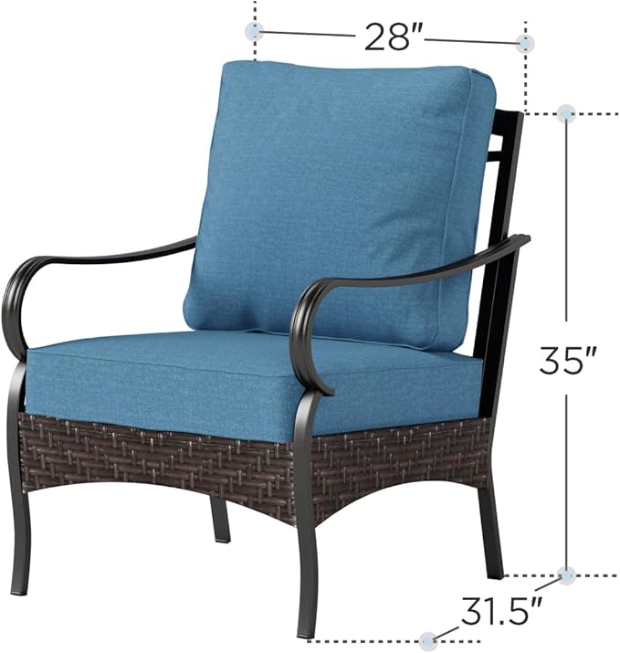 Sophia & William Extra Large Outdoor Patio Sofa Chairs Set 2 PCS Heavy-Duty Porch Furniture with High Back & Deep Seating Area, 5.5" Thicken Cushions for Deck, Lawn, Outside (Navy)