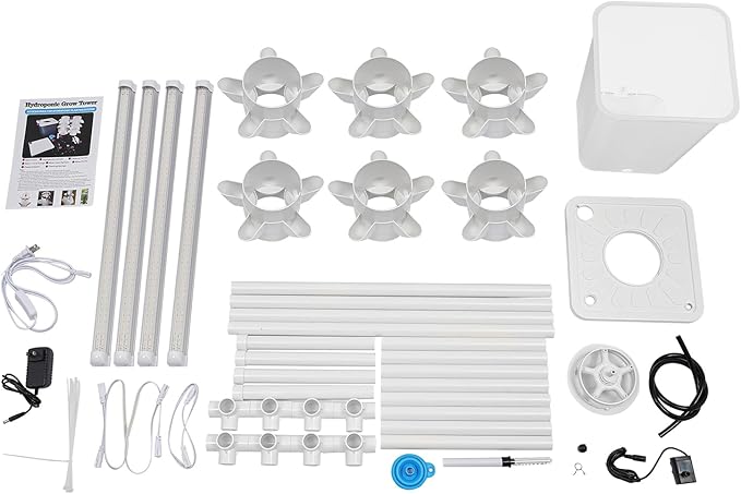 Hydroponics Growing System Kit, 6 Layers 30 Holes Indoor Gardening System Vertical Planter Germination Kit w/Water Pump, Hydroponic Natural Balanced Tower System for Chilies, Mint (White)