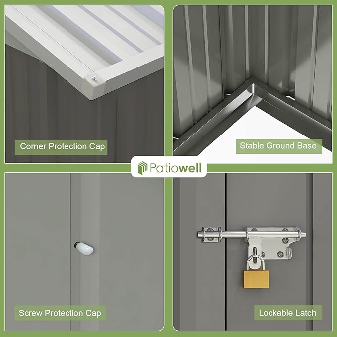 Patiowell 10 x 8 FT Outdoor Storage Shed with Floor Frame, Large Garden Tool Metal Shed with Sloping Roof and Double Lockable Door for Backyard Garden Patio Lawn,Grey