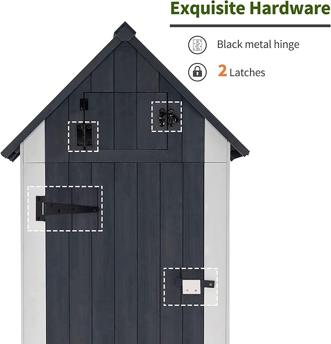 MCombo Outdoor Storage Cabinet with Shelves, Wooden Outside Storage Shed with Floor, Garden Tool Shed for Patio Yard Lawn, 0770 (Gray)