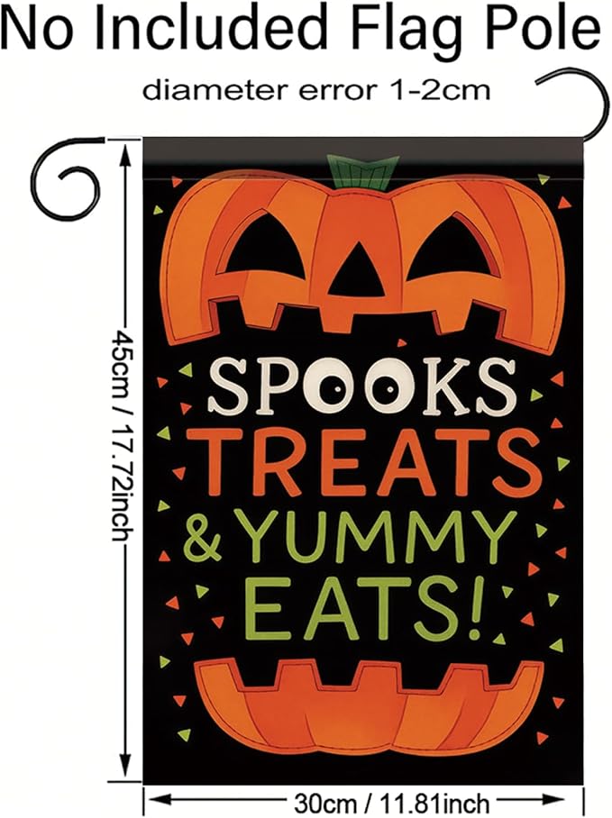 Halloween Garden Flag Spooks Treats & Yummy Eats Pumpkin Flag 12x18 Inch Double Sided Outdoor Yard Banner for Trick or Treat Halloween Decoration Decor